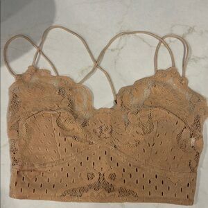 Free People Madonna Flocked (Adella body) Tan Bralette/Top Women’s Size XS